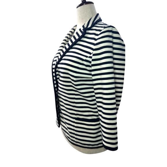 Talbots Navy White Stripe Stretch Knit Blazer Jacket Sz Large Coastal Nautical - Picture 3 of 10
